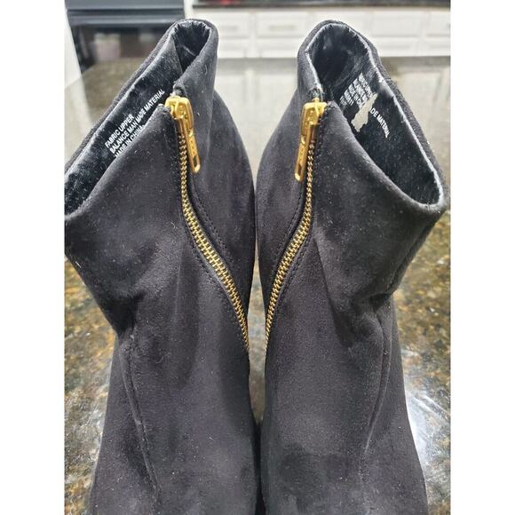 Women's Black Suede Upper Closed Toe Block High Heels Casual Boots Size 8.5 M - Picture 5 of 12